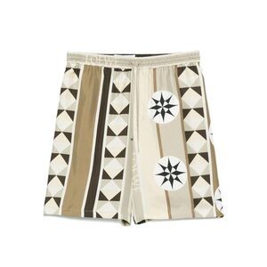 LOEWE Geometric Print Silk Blend Shorts Men Beige Pants